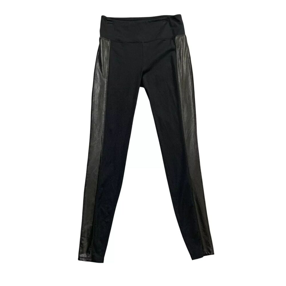 eaka Leggings Womens 8 Small Black Tux Metro Faux Leather Side Stripe Pul On